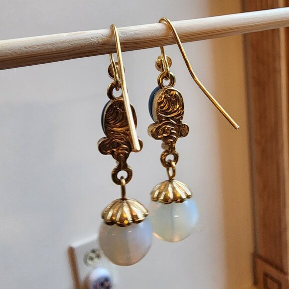 1928 Blue/Gold Beaded Drop Dangle Earrings - Picture 13 of 16